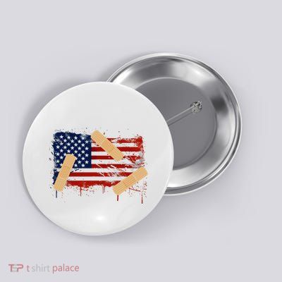 Patriotic Tattered American Flag With Bandages. Button