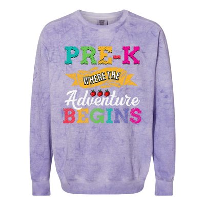 PreK Teacher Adventure Begins First Day Preschool Teachers Gift Colorblast Crewneck Sweatshirt