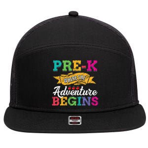 PreK Teacher Adventure Begins First Day Preschool Teachers Gift 7 Panel Mesh Trucker Snapback Hat