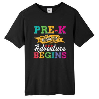 PreK Teacher Adventure Begins First Day Preschool Teachers Gift Tall Fusion ChromaSoft Performance T-Shirt