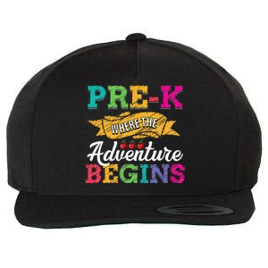 PreK Teacher Adventure Begins First Day Preschool Teachers Gift Wool Snapback Cap