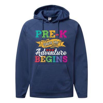 PreK Teacher Adventure Begins First Day Preschool Teachers Gift Performance Fleece Hoodie