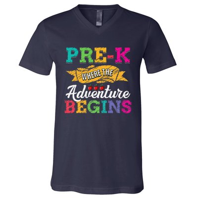 PreK Teacher Adventure Begins First Day Preschool Teachers Gift V-Neck T-Shirt