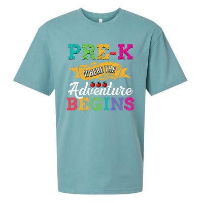 PreK Teacher Adventure Begins First Day Preschool Teachers Gift Sueded Cloud Jersey T-Shirt