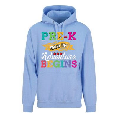 PreK Teacher Adventure Begins First Day Preschool Teachers Gift Unisex Surf Hoodie