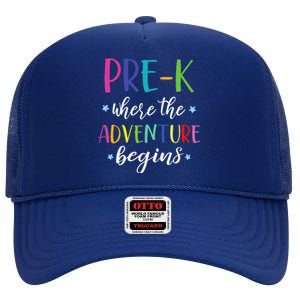 PreK Teacher Adventure Begins First Day Preschool Teachers High Crown Mesh Back Trucker Hat