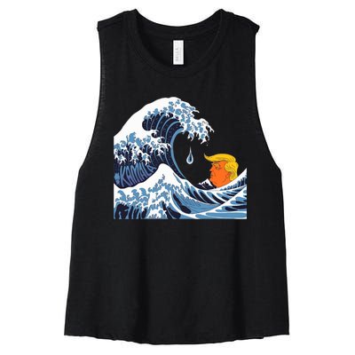 Political Tsunami Anti Trump The Kamala Wave Women's Racerback Cropped Tank