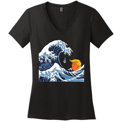 Political Tsunami Anti Trump The Kamala Wave Women's V-Neck T-Shirt