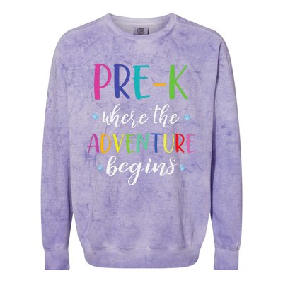 PreK Teacher Adventure Begins First Day Preschool Teachers Colorblast Crewneck Sweatshirt