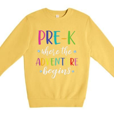 PreK Teacher Adventure Begins First Day Preschool Teachers Premium Crewneck Sweatshirt