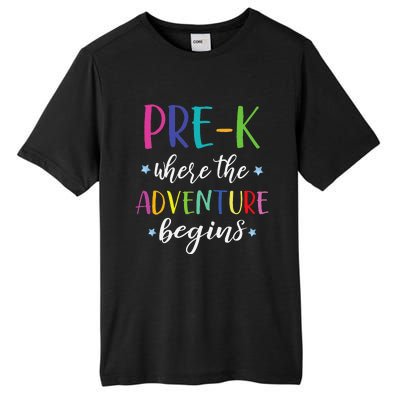 PreK Teacher Adventure Begins First Day Preschool Teachers Tall Fusion ChromaSoft Performance T-Shirt