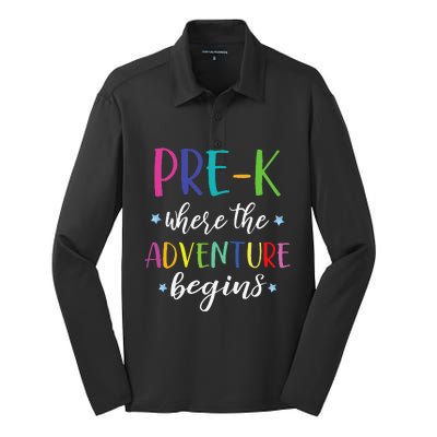 PreK Teacher Adventure Begins First Day Preschool Teachers Silk Touch Performance Long Sleeve Polo