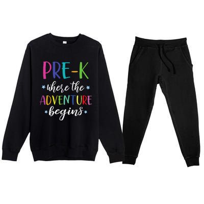 PreK Teacher Adventure Begins First Day Preschool Teachers Premium Crewneck Sweatsuit Set