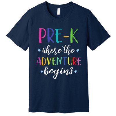 PreK Teacher Adventure Begins First Day Preschool Teachers Premium T-Shirt