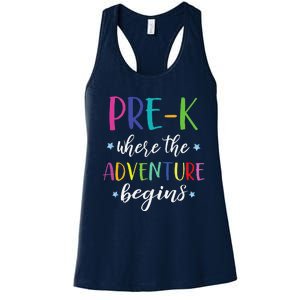 PreK Teacher Adventure Begins First Day Preschool Teachers Women's Racerback Tank