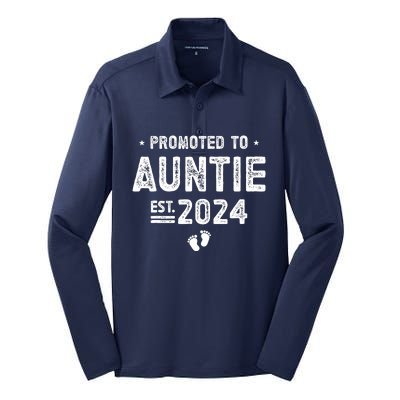 Promoted To Auntie 2024 Soon To Be Auntie Silk Touch Performance Long Sleeve Polo