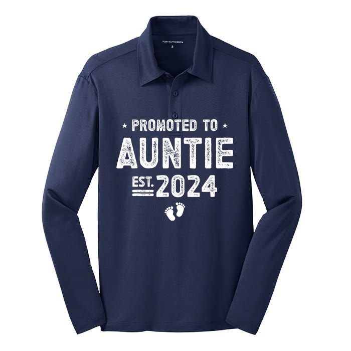 Promoted To Auntie 2024 Soon To Be Auntie Silk Touch Performance Long Sleeve Polo