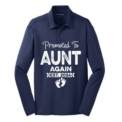 Promoted To Aunt Again Est 2024 Pregnancy Announcement Silk Touch Performance Long Sleeve Polo