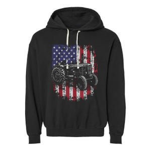 Patriotic Tractor American Flag Tractor Farmer Farm Gift Men Garment-Dyed Fleece Hoodie