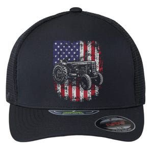 Patriotic Tractor American Flag Tractor Farmer Farm Gift Men Flexfit Unipanel Trucker Cap