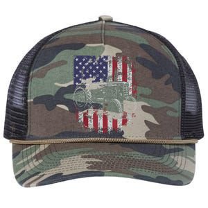 Patriotic Tractor American Flag Tractor Farmer Farm Gift Men Retro Rope Trucker Hat Cap