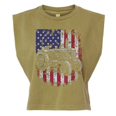 Patriotic Tractor American Flag Tractor Farmer Farm Gift Men Garment-Dyed Women's Muscle Tee