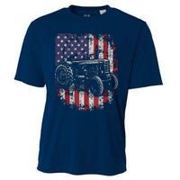 Patriotic Tractor American Flag Tractor Farmer Farm Gift Men Cooling Performance Crew T-Shirt