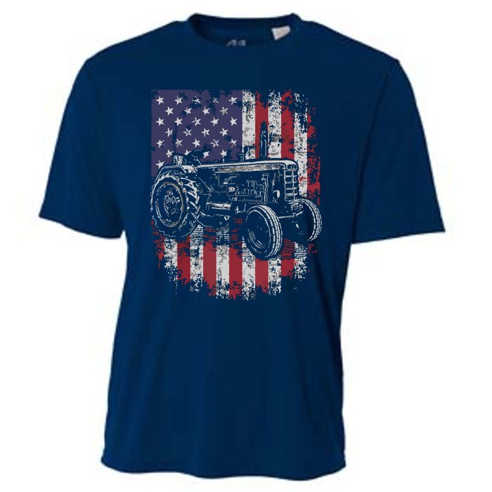 Patriotic Tractor American Flag Tractor Farmer Farm Gift Men Cooling Performance Crew T-Shirt