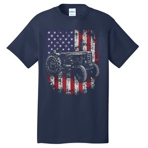 Patriotic Tractor American Flag Tractor Farmer Farm Gift Men Tall T-Shirt