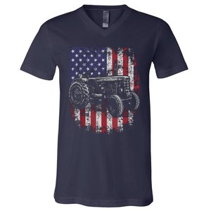 Patriotic Tractor American Flag Tractor Farmer Farm Gift Men V-Neck T-Shirt