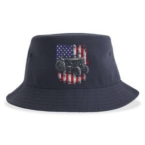 Patriotic Tractor American Flag Tractor Farmer Farm Gift Men Sustainable Bucket Hat