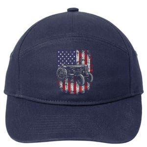 Patriotic Tractor American Flag Tractor Farmer Farm Gift Men 7-Panel Snapback Hat