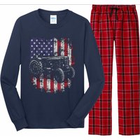 Patriotic Tractor American Flag Tractor Farmer Farm Gift Men Long Sleeve Pajama Set