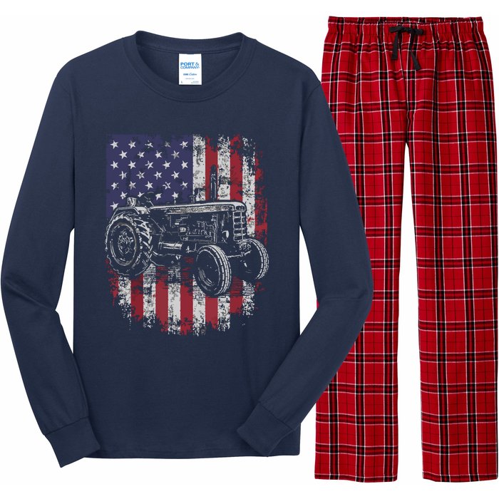 Patriotic Tractor American Flag Tractor Farmer Farm Gift Men Long Sleeve Pajama Set