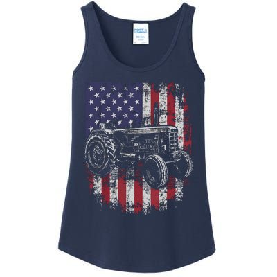 Patriotic Tractor American Flag Tractor Farmer Farm Gift Men Ladies Essential Tank