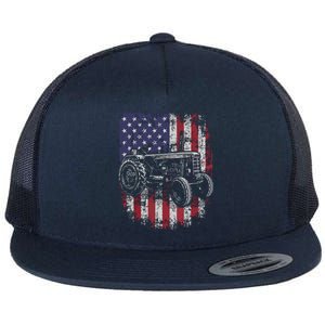 Patriotic Tractor American Flag Tractor Farmer Farm Gift Men Flat Bill Trucker Hat