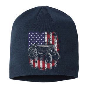 Patriotic Tractor American Flag Tractor Farmer Farm Gift Men Sustainable Beanie