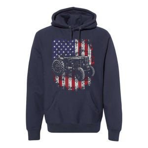 Patriotic Tractor American Flag Tractor Farmer Farm Gift Men Premium Hoodie