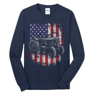 Patriotic Tractor American Flag Tractor Farmer Farm Gift Men Tall Long Sleeve T-Shirt