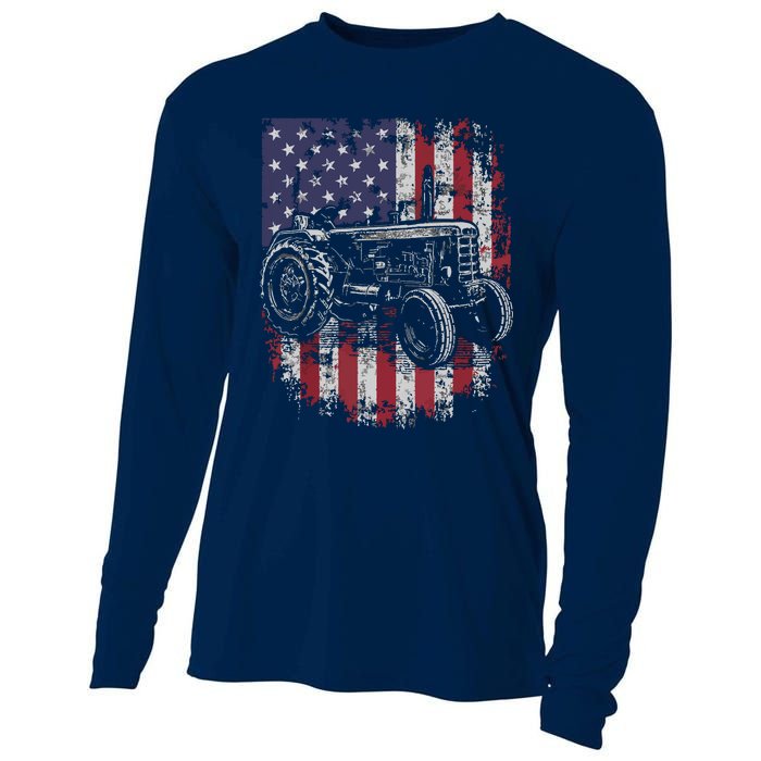 Patriotic Tractor American Flag Tractor Farmer Farm Gift Men Cooling Performance Long Sleeve Crew