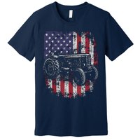 Patriotic Tractor American Flag Tractor Farmer Farm Gift Men Premium T-Shirt