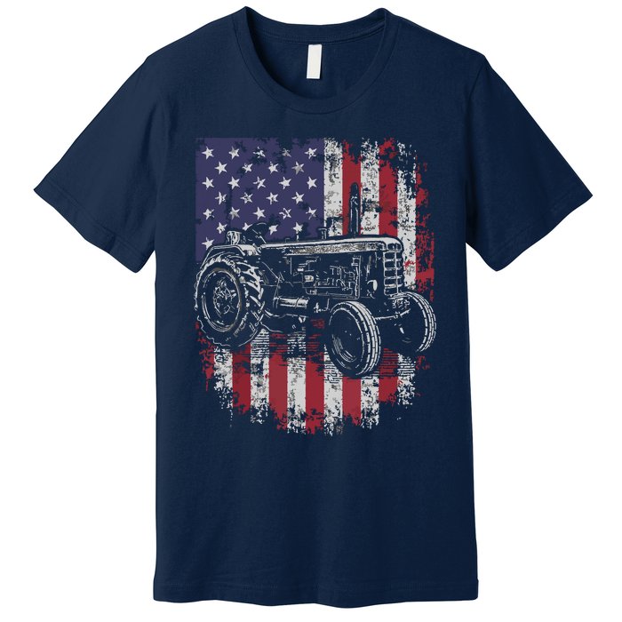 Patriotic Tractor American Flag Tractor Farmer Farm Gift Men Premium T-Shirt