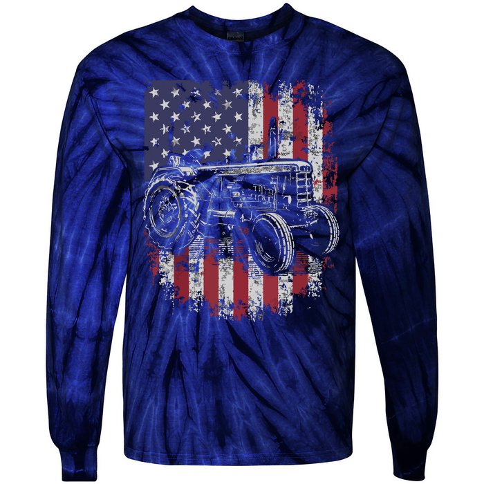 Patriotic Tractor American Flag Tractor Farmer Farm Gift Men Tie-Dye Long Sleeve Shirt