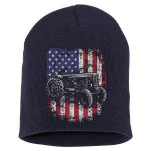 Patriotic Tractor American Flag Tractor Farmer Farm Gift Men Short Acrylic Beanie