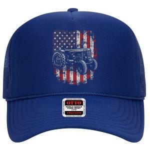 Patriotic Tractor American Flag Tractor Farmer Farm Gift Men High Crown Mesh Back Trucker Hat