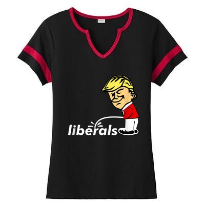 Pro Trump Anti Liberal Donald Trump Pissing On Liberals Ladies Halftime Notch Neck Tee