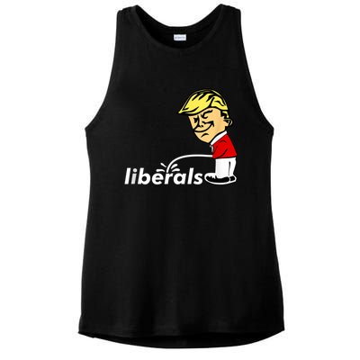 Pro Trump Anti Liberal Donald Trump Pissing On Liberals Ladies PosiCharge Tri-Blend Wicking Tank