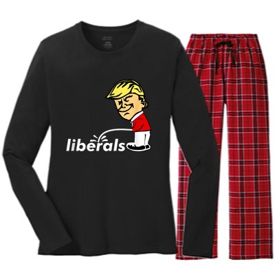 Pro Trump Anti Liberal Donald Trump Pissing On Liberals Women's Long Sleeve Flannel Pajama Set 