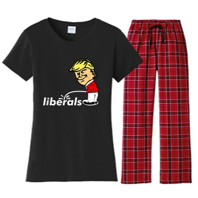 Pro Trump Anti Liberal Donald Trump Pissing On Liberals Women's Flannel Pajama Set