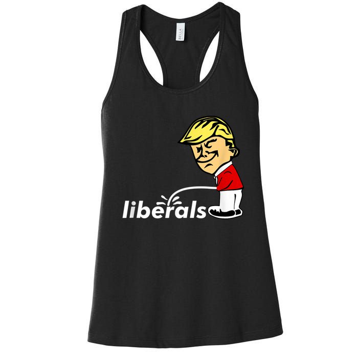 Pro Trump Anti Liberal Donald Trump Pissing On Liberals Women's Racerback Tank